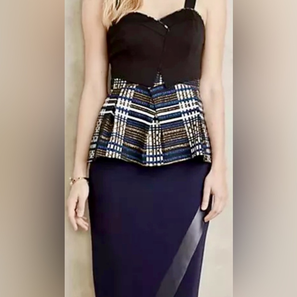 Anthropologie Deletta Preplum Black and Blue Tank Top Blouse